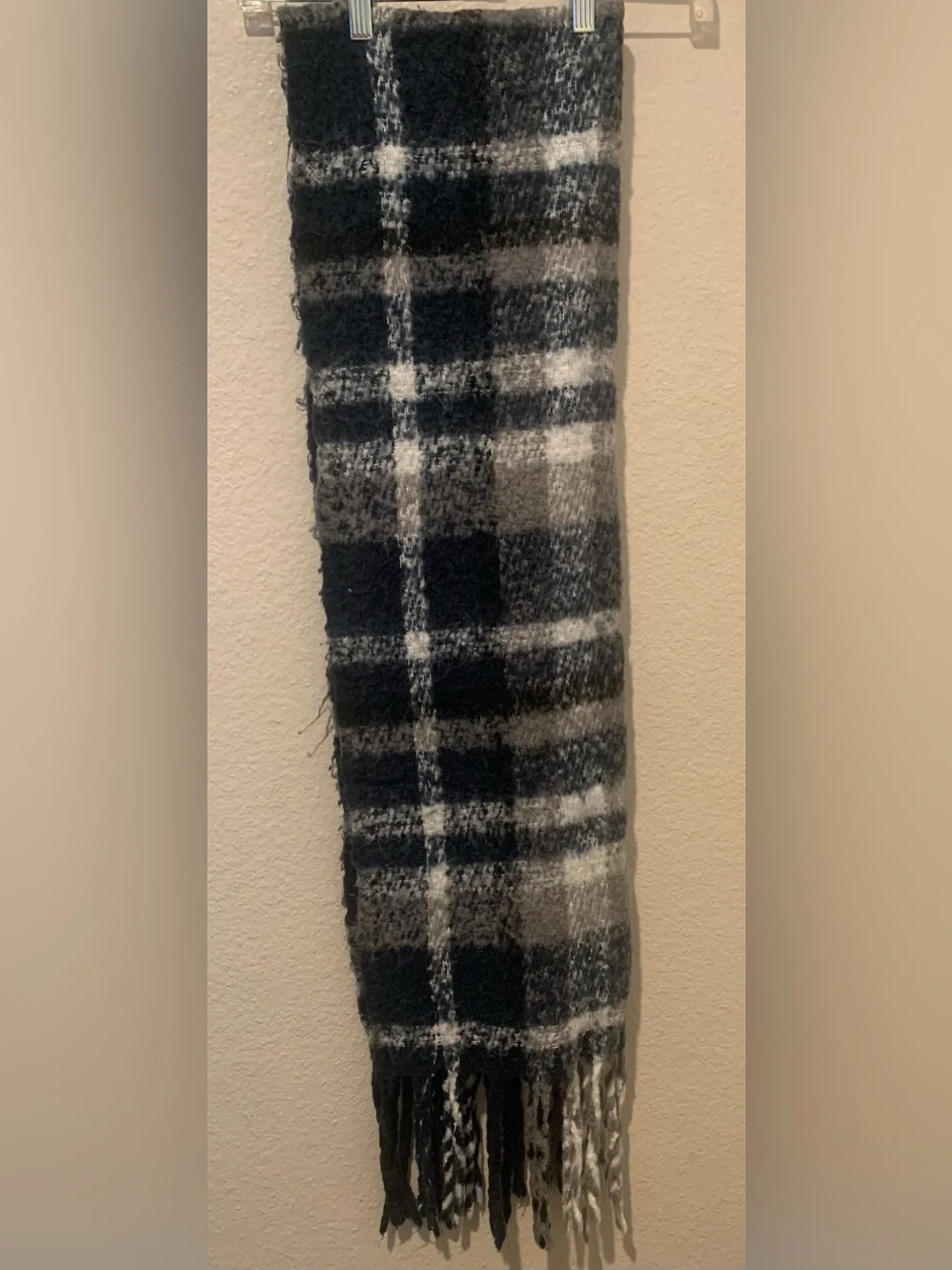 Arianna  By Howard’s Plaid Fringe  Scarf /Throw Blanket - Black & Gray -